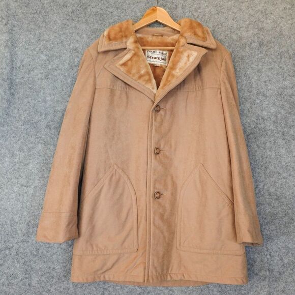 Vintage Stratojac Coat Men Large 42 Tan Heavy Sherpa Fleece Marlboro Stratosuede